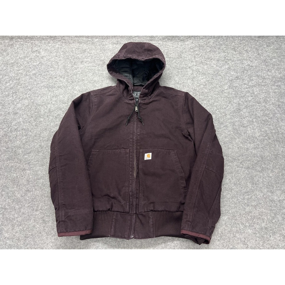 Carhartt Jacket Womens XS Purple Hooded Insulated Canvas Bomber Workwear J130
